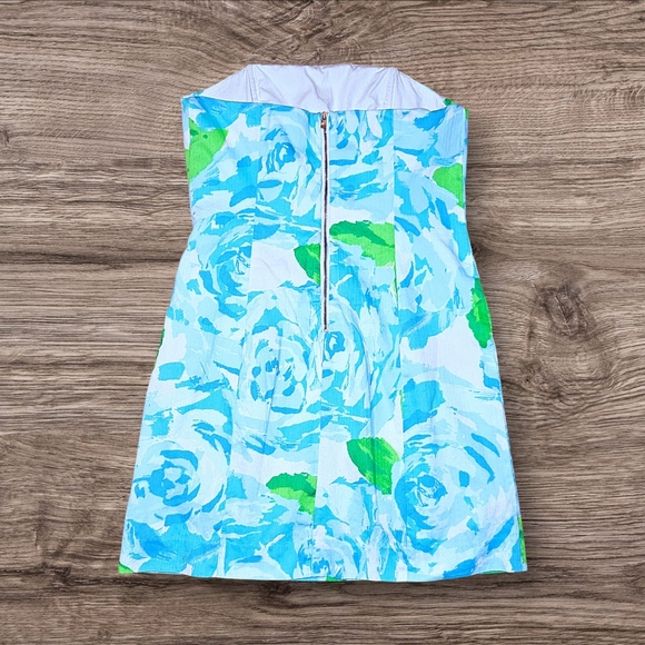 Lilly Pulitzer Tansy Strapless Dress In Poolside Blue Tropical Neon Floral 10 - Picture 4 of 6